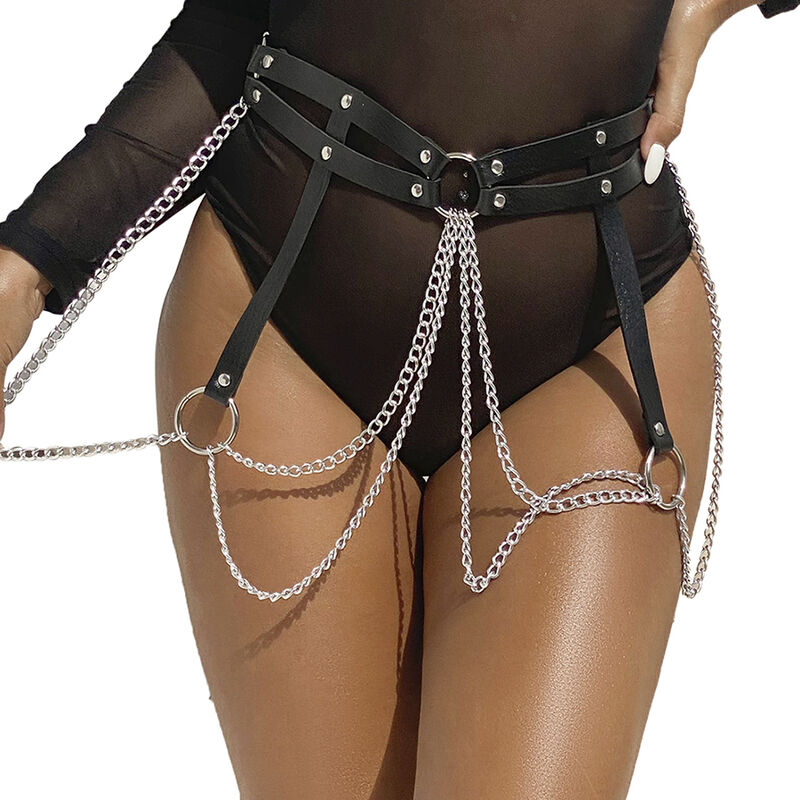 Subblime Fetish-Cinturino Catena con Anello in Pelle, Nero, One Size 1 Subblime Fetish-Cinturino Catena con Anello in Pelle, Nero, One Size · Accessori lingerie
