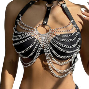Subblime Fetish-Imbracatura per petto con grande anello e catene - One · Accessori lingerie (imaginea 2)