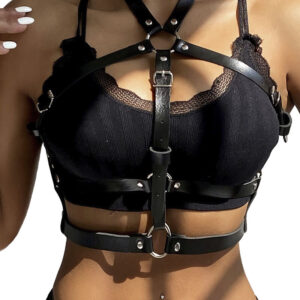 Subblime Fetish-Imbracatura per petto con anello in pelle Nero One Size