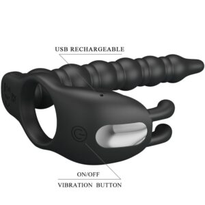For Him-Blackney Anello per Pene con Vibratore Nero-Silicone, 7 — PRETTY LOVE · Accessori BDSM (imaginea 6)