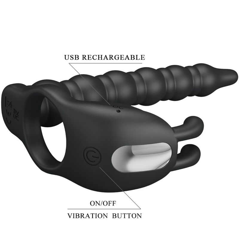 For Him-Blackney Anello per Pene con Vibratore Nero-Silicone, 7 — PRETTY LOVE · Accessori BDSM (imaginea 6)