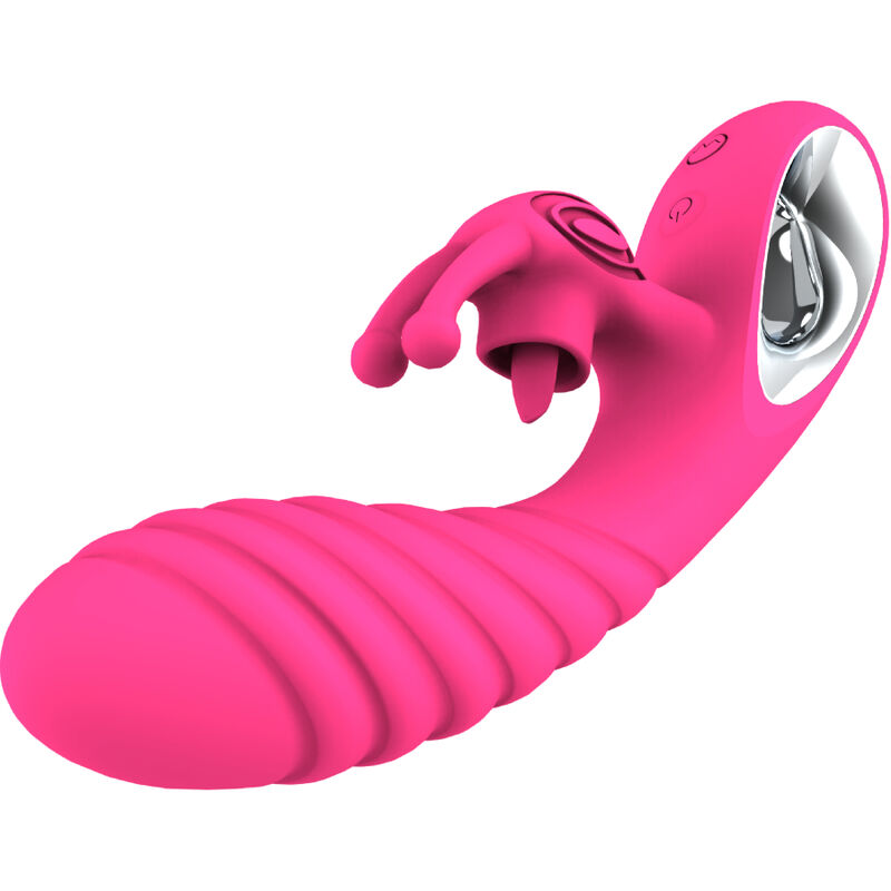 Armony-Vicky Rabbit Vibratore con Anello Fucsia e Lingua-Silicone, 12