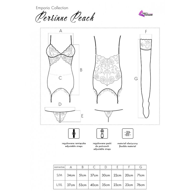Livco Corsetti Fashion-Persinne Peach Corset, Tanga, Calze · Lingerie sexy donna (imaginea 4)