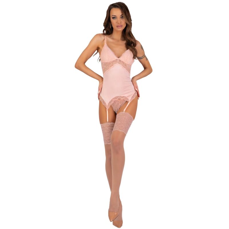 Livco Corsetti Fashion-Persinne Peach Corset, Tanga, Calze 1 Livco Corsetti Fashion-Persinne Peach Corset, Tanga, Calze · Lingerie sexy donna