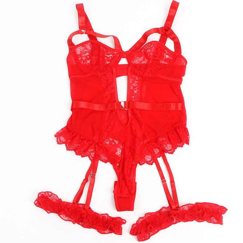 Subblime-Teddy con giarrettiere, dettaglio pizzo e bretelle Rosso · Lingerie sexy donna (imaginea 5)
