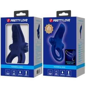 For Him-Bronson Anello fallico Doppio Vibrazione, Blu-Silicone — PRETTY LOVE · Anelli & Guaine per pene (imaginea 4)