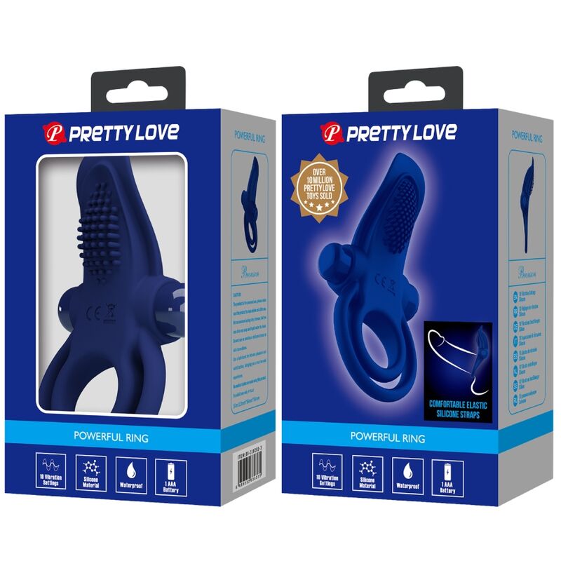 For Him-Bronson Anello fallico Doppio Vibrazione, Blu-Silicone — PRETTY LOVE · Anelli & Guaine per pene (imaginea 4)