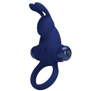 For Him-Anello Rabbit Jiro con Vibrazione, Blu-Silicone, 10 velocità