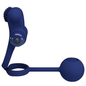 For Him-Anello vibrante doppio Remington con tappo, Blu-Silicone — PRETTY LOVE · Anelli & Guaine per pene (imaginea 10)