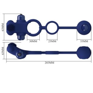 For Him-Anello vibrante doppio Remington con tappo, Blu-Silicone — PRETTY LOVE · Anelli & Guaine per pene (imaginea 9)