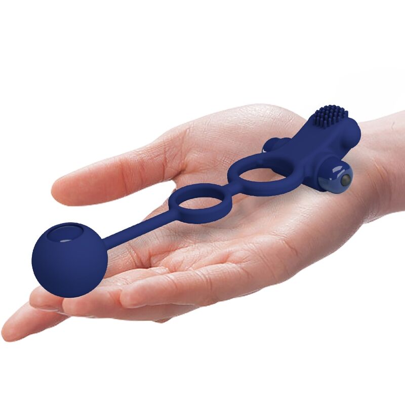 For Him-Anello vibrante doppio Remington con tappo, Blu-Silicone — PRETTY LOVE · Anelli & Guaine per pene (imaginea 8)