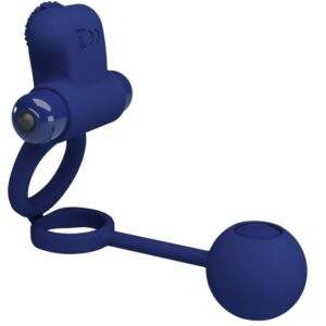 For Him-Anello vibrante doppio Remington con tappo, Blu-Silicone — PRETTY LOVE · Anelli & Guaine per pene (imaginea 6)