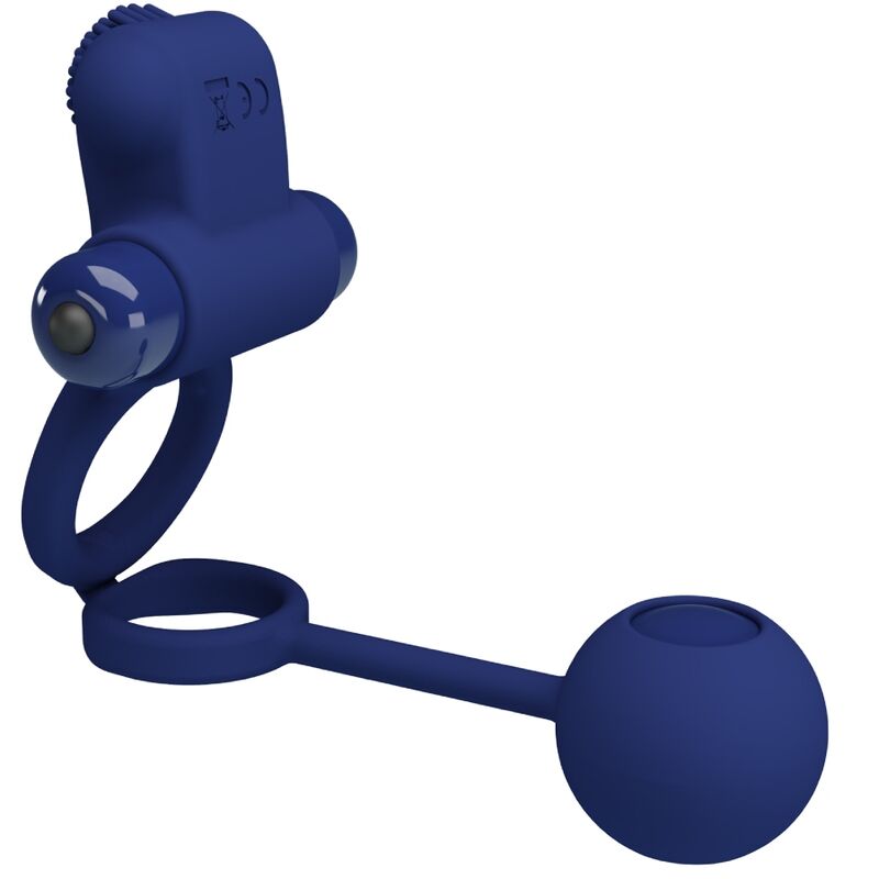 For Him-Anello vibrante doppio Remington con tappo, Blu-Silicone — PRETTY LOVE · Anelli & Guaine per pene (imaginea 6)