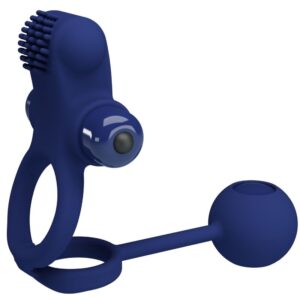 For Him-Anello vibrante doppio Remington con tappo, Blu-Silicone
