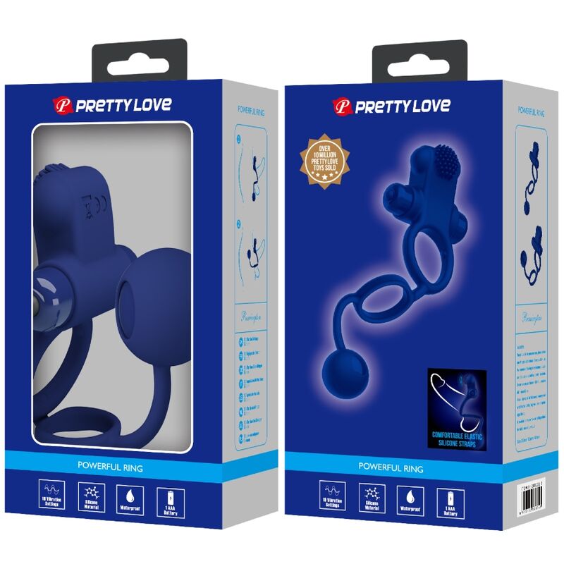 For Him-Anello vibrante doppio Remington con tappo, Blu-Silicone — PRETTY LOVE · Anelli & Guaine per pene (imaginea 5)