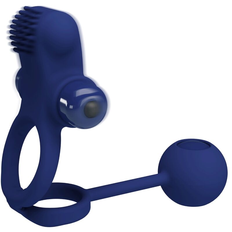 For Him-Anello vibrante doppio Remington con tappo, Blu-Silicone — PRETTY LOVE · Anelli & Guaine per pene (imaginea 4)