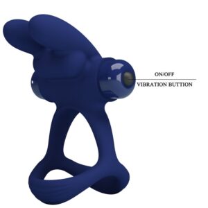 For Him-Francisco Anello Doppio Vibrante Rabbit Blu-Silicone, 10 — PRETTY LOVE · Anelli & Guaine per pene (immagine 10)