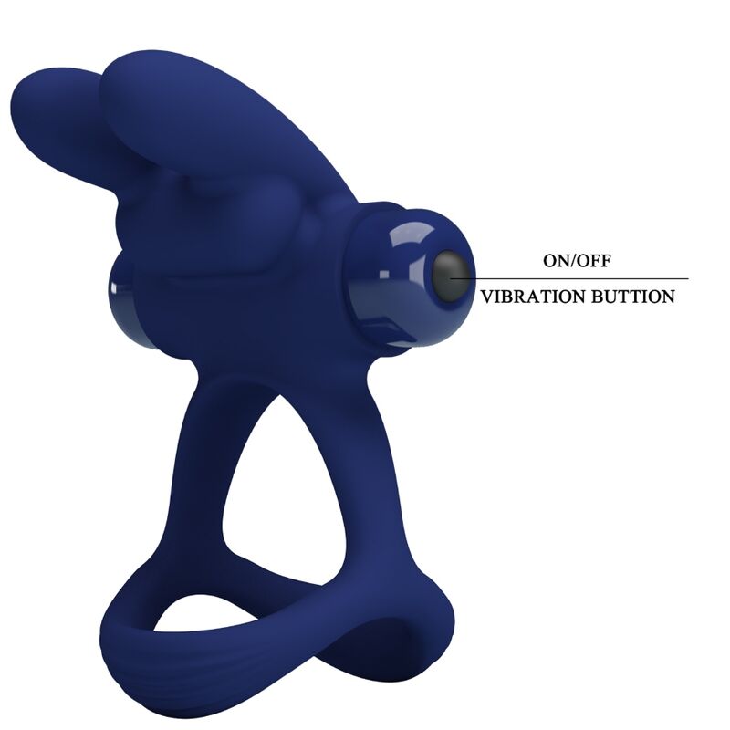 For Him-Francisco Anello Doppio Vibrante Rabbit Blu-Silicone, 10 — PRETTY LOVE · Anelli & Guaine per pene (immagine 10)