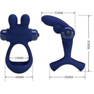 For Him-Francisco Anello Doppio Vibrante Rabbit Blu-Silicone, 10 — PRETTY LOVE · Anelli & Guaine per pene (immagine 6)