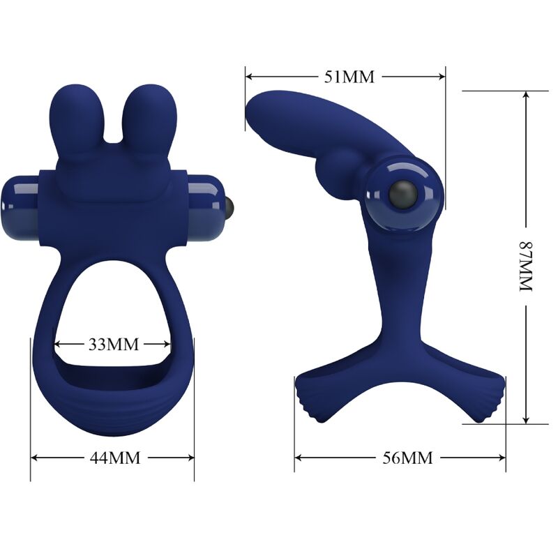 For Him-Francisco Anello Doppio Vibrante Rabbit Blu-Silicone, 10 — PRETTY LOVE · Anelli & Guaine per pene (immagine 6)