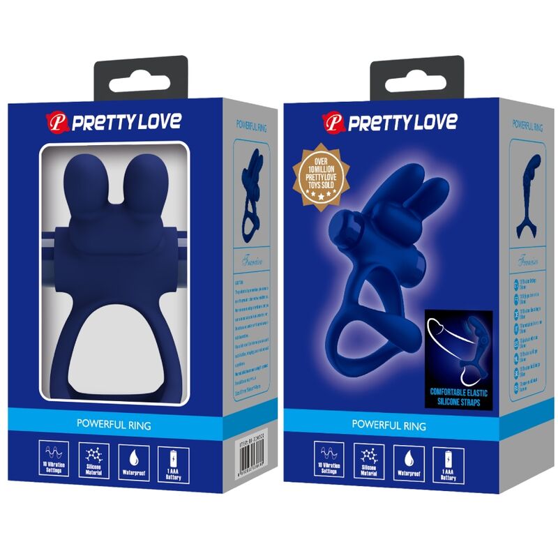 For Him-Francisco Anello Doppio Vibrante Rabbit Blu-Silicone, 10 — PRETTY LOVE · Anelli & Guaine per pene (immagine 4)