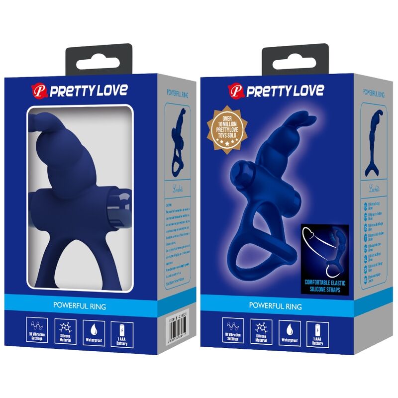 For Him-Luchito Anello Vibrante Doppio Rabbit Blu-Silicone, 10 4 For Him-Luchito Anello Vibrante Doppio Rabbit Blu-Silicone, 10 — PRETTY LOVE · Anelli & Guaine per pene (imaginea 4)