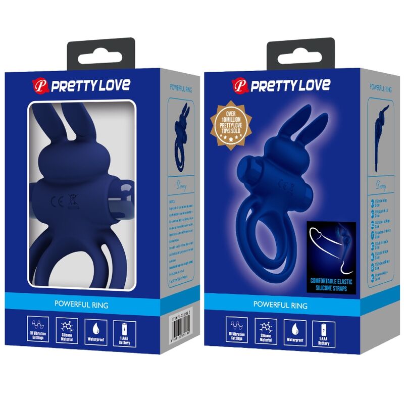 For Him-Darey Anello Vibrante Doppio Coniglio, Blu-Silicone, 10 3 For Him-Darey Anello Vibrante Doppio Coniglio, Blu-Silicone, 10 — PRETTY LOVE · Anelli & Guaine per pene (imaginea 3)