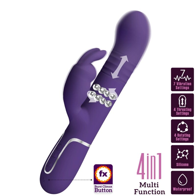 High Tech-Coda Rabbit Vibrator 4 in 1 Purple-Silicone, 7 velocità — PRETTY LOVE · Vibratori (imaginea 10)
