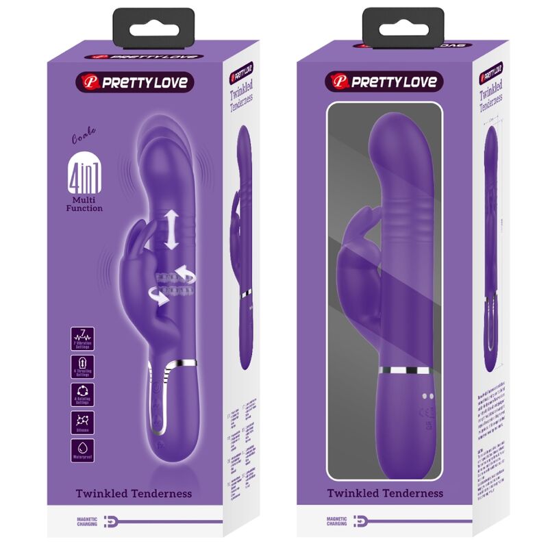 High Tech-Coda Rabbit Vibrator 4 in 1 Purple-Silicone, 7 velocità — PRETTY LOVE · Vibratori (imaginea 9)