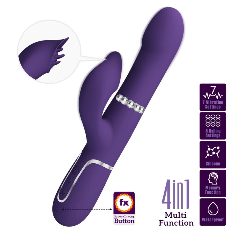 High Tech-Zalin Rabbit Vibrator Pearls 4 in 1 Viola-Silicone, 7 — PRETTY LOVE · Vibratori (imaginea 9)