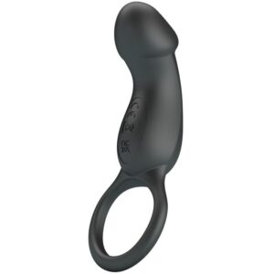 For Him-Anello Vibratore Nero con Stimolatore-Silicone, 7 velocità