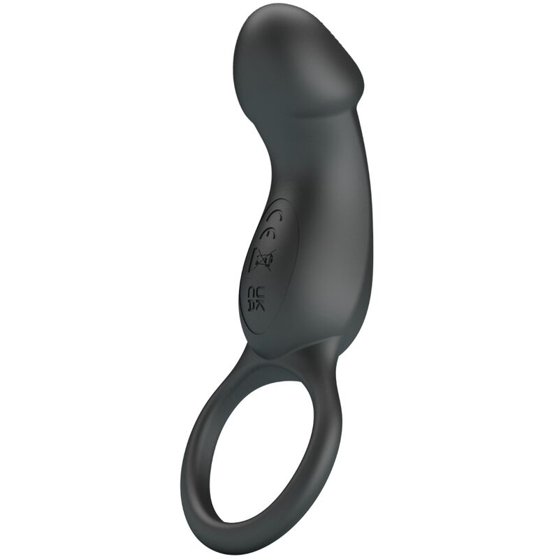 For Him-Anello Vibratore Nero con Stimolatore-Silicone, 7 velocità