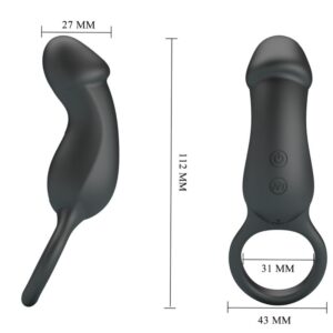 For Him-Anello Vibratore Nero con Stimolatore-Silicone, 7 velocità — PRETTY LOVE · Anelli & Guaine per pene (imaginea 4)