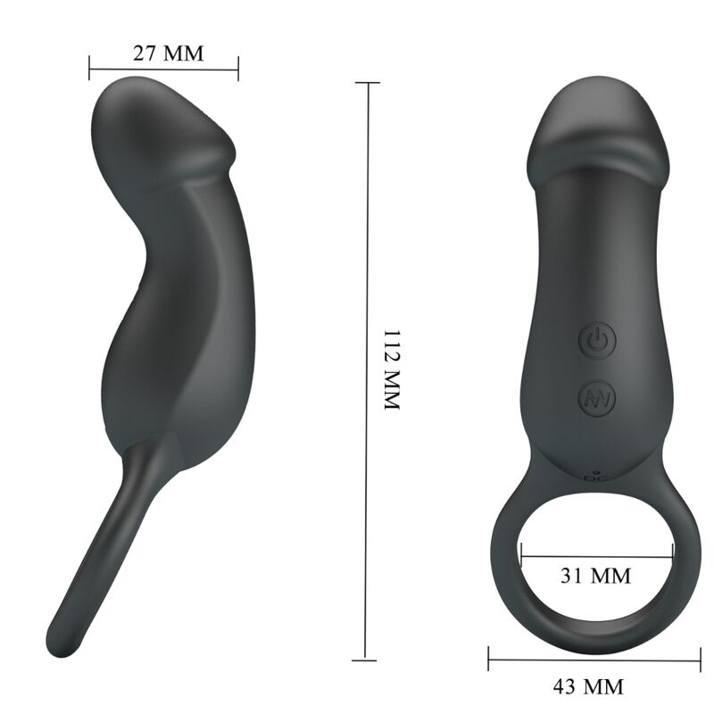 For Him-Anello Vibratore Nero con Stimolatore-Silicone, 7 velocità — PRETTY LOVE · Anelli & Guaine per pene (imaginea 4)