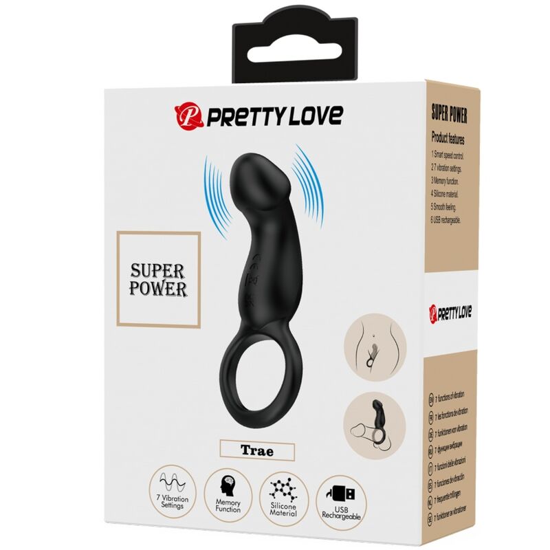 For Him-Anello Vibratore Nero con Stimolatore-Silicone, 7 velocità — PRETTY LOVE · Anelli & Guaine per pene (imaginea 6)