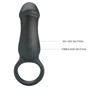 For Him-Anello Vibratore Nero con Stimolatore-Silicone, 7 velocità — PRETTY LOVE · Anelli & Guaine per pene (imaginea 5)