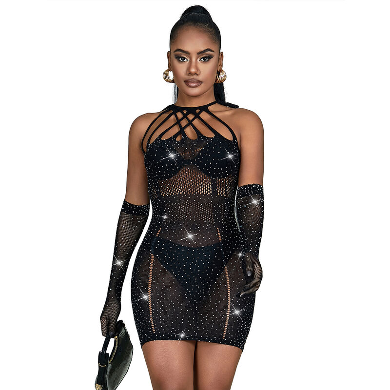 Subblime Dresses-952235 Abito a rete con strass Nero One Size