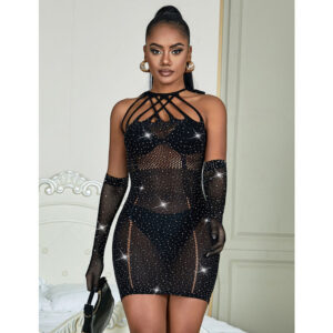 Subblime Dresses-952235 Abito a rete con strass Nero One Size · Lingerie sexy donna (imaginea 6)