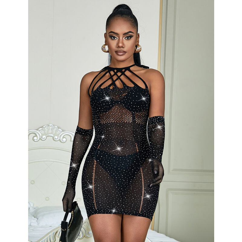 Subblime Dresses-952235 Abito a rete con strass Nero One Size · Lingerie sexy donna (imaginea 6)