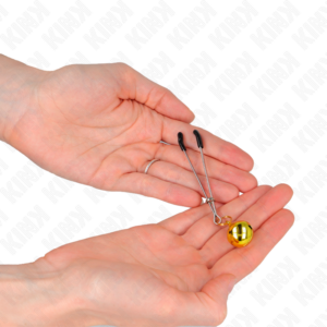 Kink Nipple Grip-Morsetti sottili per capezzoli con campane-Oro · Accessori BDSM (imaginea 3)