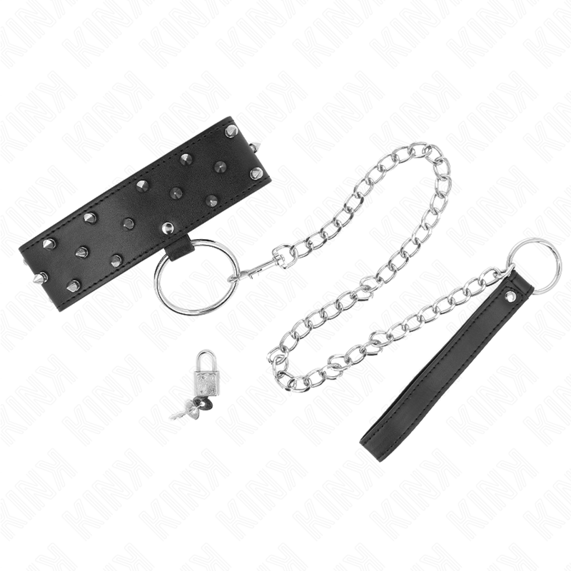 Kink Collar & Gag-Collana con guinzaglio 65 cm con rivetti argentati · Bondage & Manette (imaginea 5)