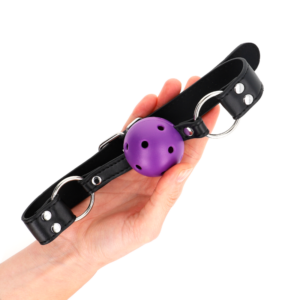 Kink Collar & Gag-Gag Palla Traspirante 4 cm con Doppia Notte, Viola 7 Kink Collar & Gag-Gag Palla Traspirante 4 cm con Doppia Notte, Viola · Bondage & Manette (imaginea 3)