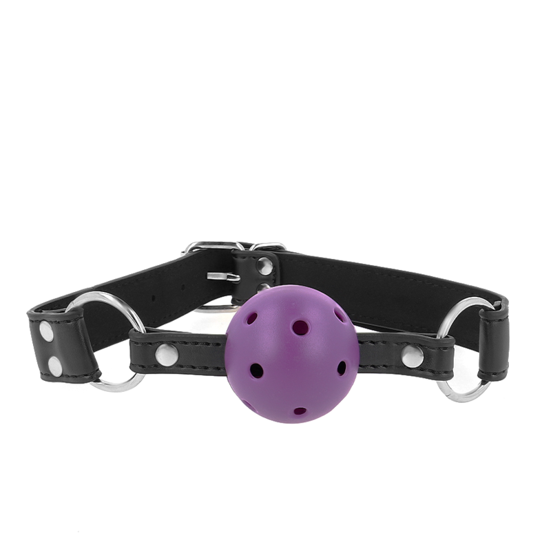 Kink Collar & Gag-Gag Palla Traspirante 4 cm con Doppia Notte, Viola 1 Kink Collar & Gag-Gag Palla Traspirante 4 cm con Doppia Notte, Viola · Bondage & Manette