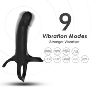 Armony For Him-Anello Pene con Vibratore e Dildo Nero-Silicone, 10 · Anelli & Guaine per pene (imaginea 4)