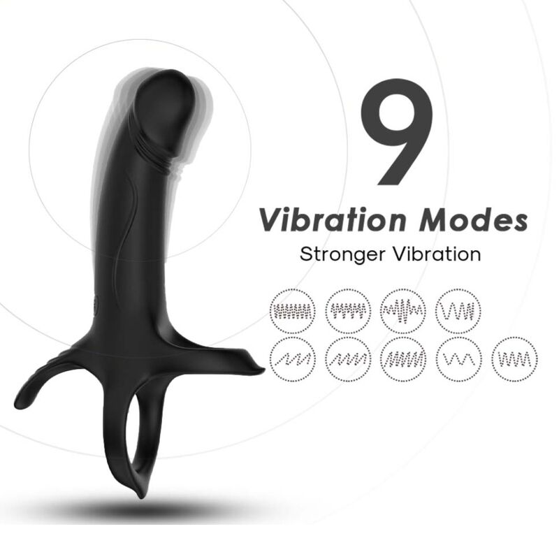 Armony For Him-Anello Pene con Vibratore e Dildo Nero-Silicone, 10 · Anelli & Guaine per pene (imaginea 4)