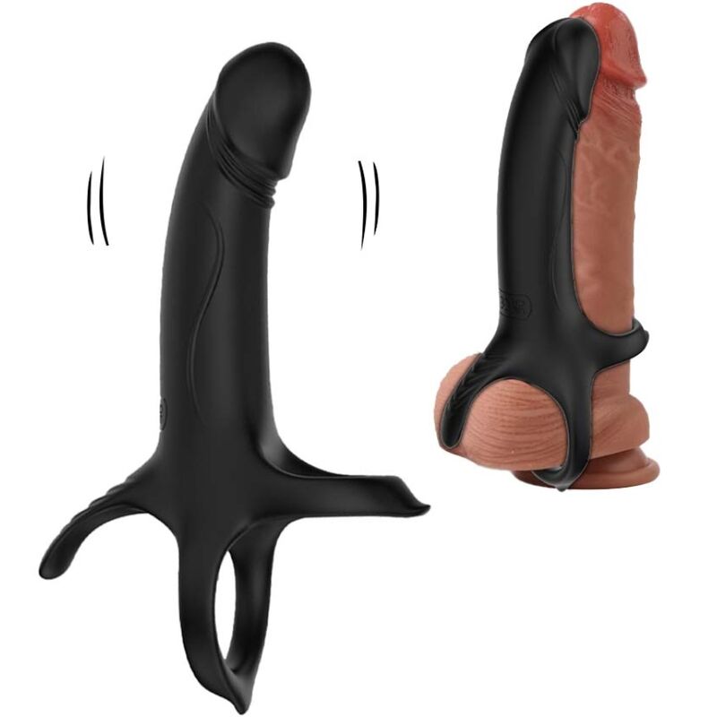 Armony For Him-Anello Pene con Vibratore e Dildo Nero-Silicone, 10 · Anelli & Guaine per pene (imaginea 6)