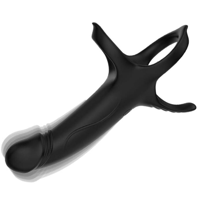 Armony For Him-Anello Pene con Vibratore e Dildo Nero-Silicone, 10 · Anelli & Guaine per pene (imaginea 7)