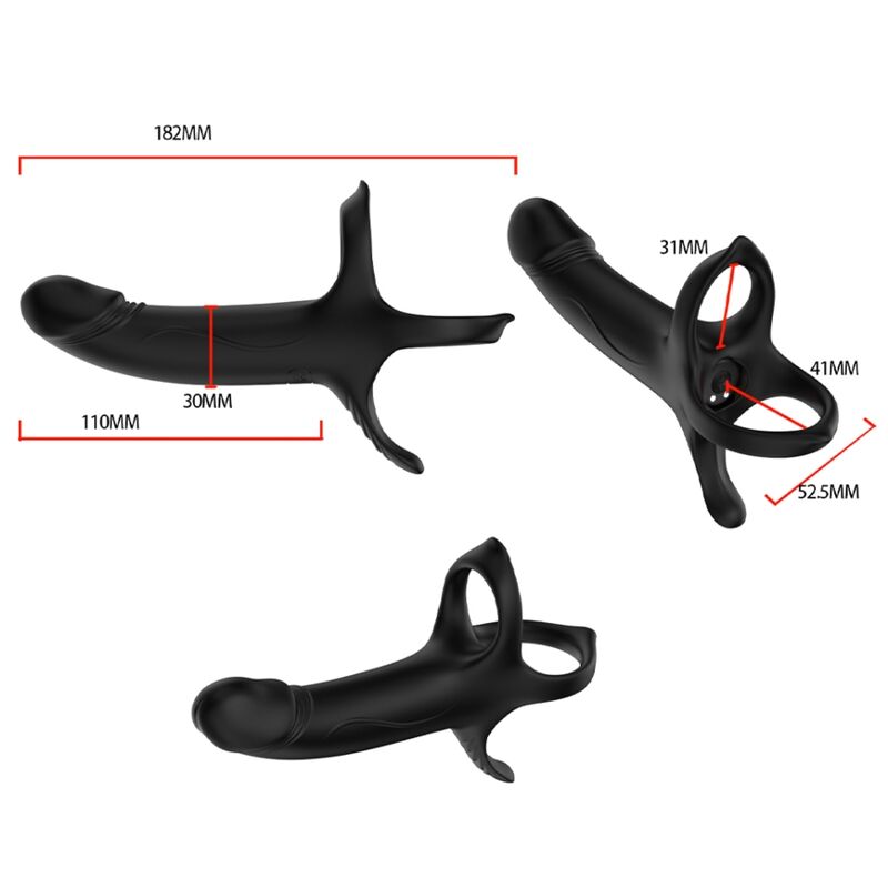 Armony For Him-Anello Pene con Vibratore e Dildo Nero-Silicone, 10 · Anelli & Guaine per pene (imaginea 8)