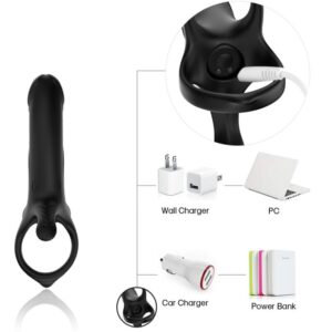 Armony For Him-Anello Pene con Vibratore e Dildo Nero-Silicone, 10 · Anelli & Guaine per pene (imaginea 10)