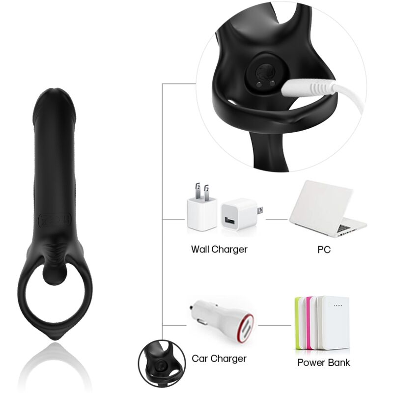 Armony For Him-Anello Pene con Vibratore e Dildo Nero-Silicone, 10 · Anelli & Guaine per pene (imaginea 10)